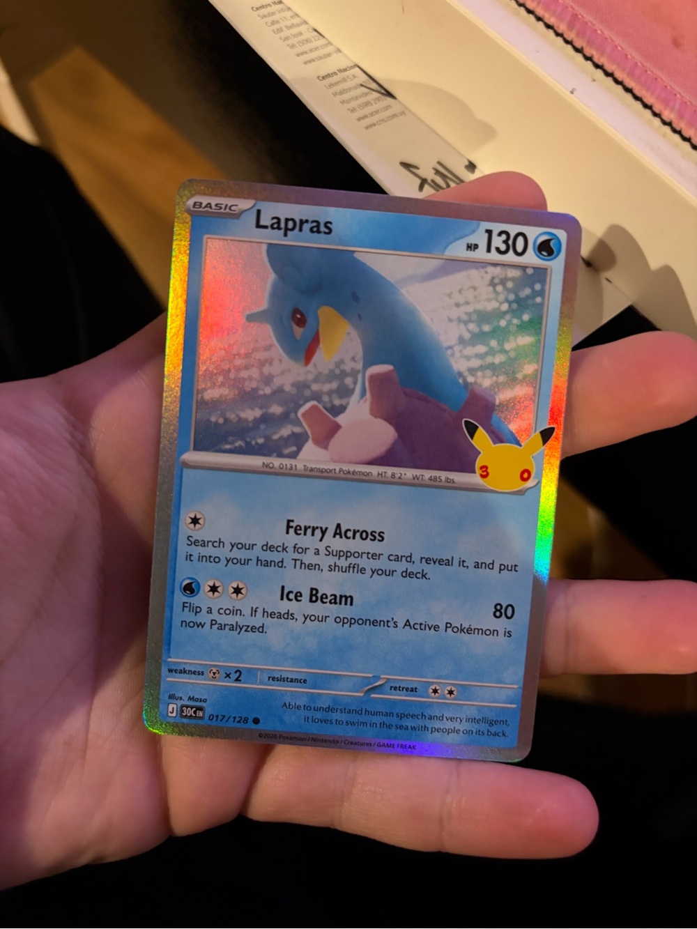 TCG Lapras Holographic Collector Card - Blue